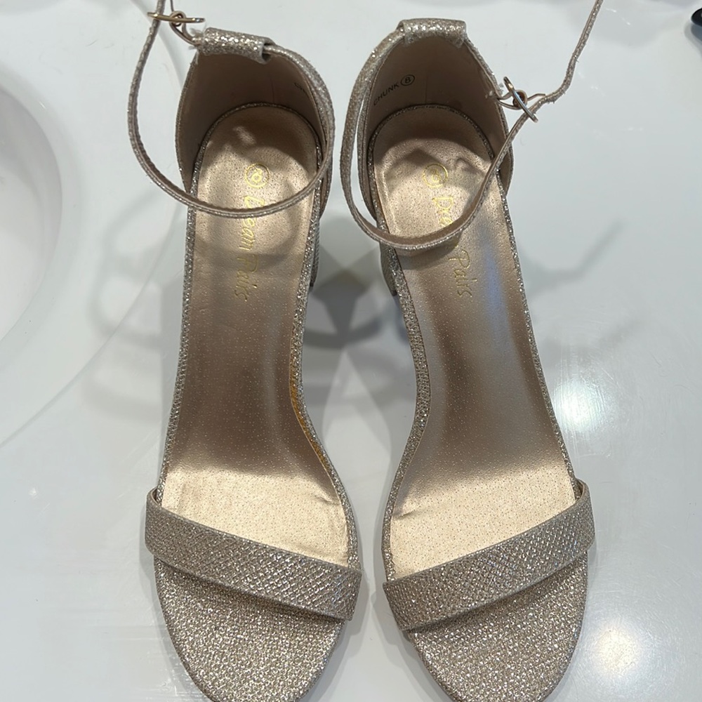 Gold heels worn once size 8